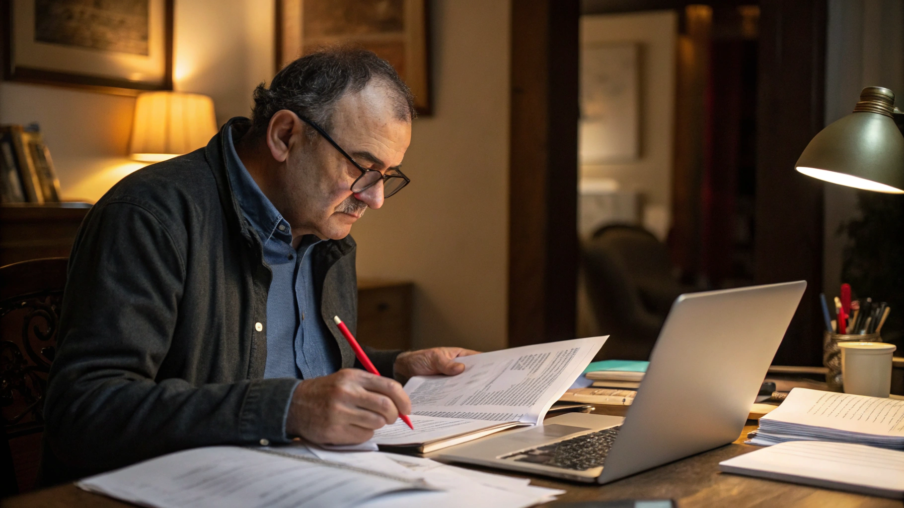 Michael Scott at his desk writing Fire on the hill